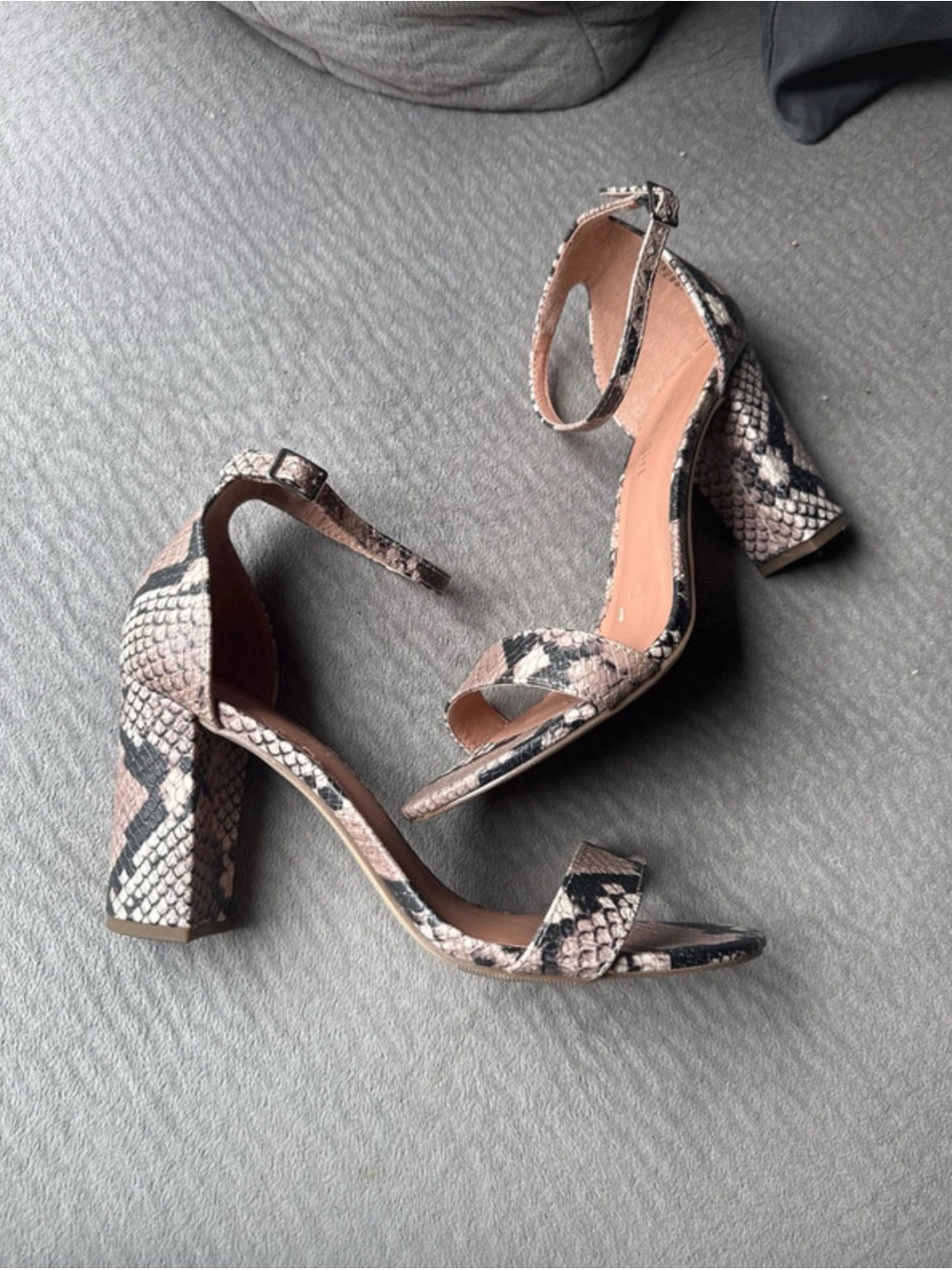 Madden Girl Pink Snake-Print Block Heels with Ankle Strap